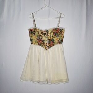 Cider Laceup Damask Floral Empire Babydoll Basque Top Women Large Renaissance
